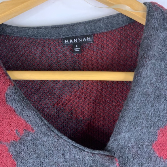 Asymmetrical lagenlook red / grey floral draped long sweater/ cardigan/ jacket - Picture 2 of 10